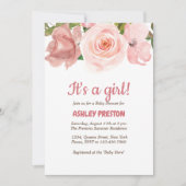 Invitation Baby shower floral de couleur Rose clair (Devant)