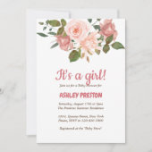 Invitation Baby shower floral de couleur Rose clair (Devant)