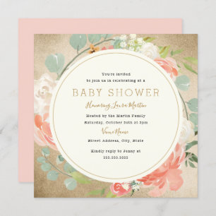 Invitation Baby shower Floral de courge dorée