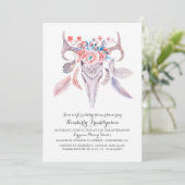 Invitation Baby shower floral de crâne d'aquarelle de Boho (Debout devant)