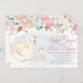 Invitation Baby shower floral de cygne (Devant / Derrière)
