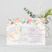 Invitation Baby shower floral de cygne (Debout devant)