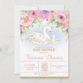 Invitation Baby shower floral de cygne (Devant)