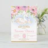 Invitation Baby shower floral de cygne (Debout devant)