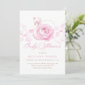 Invitation Baby shower floral de cygne rose (Debout devant)