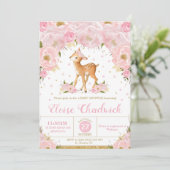 Invitation Baby shower floral de Deer Blush Girl (Debout devant)