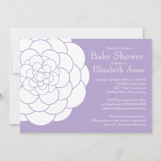 Invitation Baby shower floral de fille de fleur pourpre (Devant)