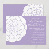 Invitation Baby shower floral de fille de fleur pourpre (Devant / Derrière)
