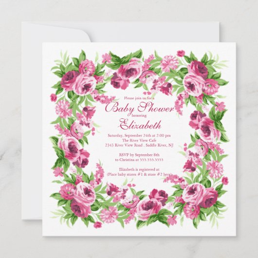 Invitation Baby shower floral de fille de pivoines assez (Devant)