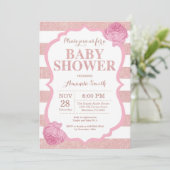 Invitation Baby shower floral de fille d'or de rose rose de (Debout devant)