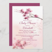 Invitation Baby shower floral de fleurs de cerisier roses (Devant / Derrière)