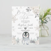 Invitation Baby shower floral de flocons de neige blanc créme (Debout devant)