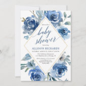 Invitation Baby shower floral de garçon d'aquarelle d'indigo (Devant)
