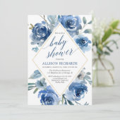 Invitation Baby shower floral de garçon d'aquarelle d'indigo (Debout devant)