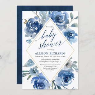 Invitation Baby shower floral de garçon d'aquarelle d'indigo