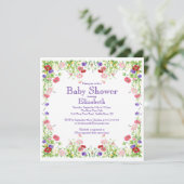 Invitation Baby shower floral de joli fleur sauvage (Debout devant)