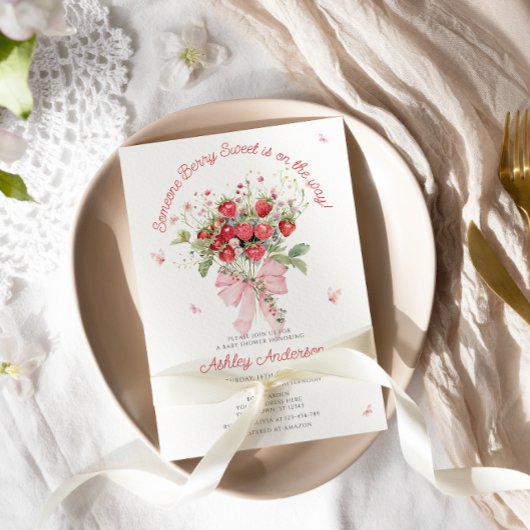 Invitation Baby shower floral de la boue rose fraise