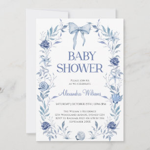 Invitation Baby shower Floral de la Chinoiserie Bleue