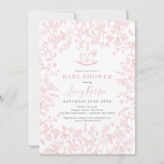 Invitation baby shower floral de la Chinoiserie ro (Devant)