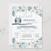 Invitation Baby shower Floral de la Chouette bleue (Devant)