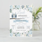Invitation Baby shower Floral de la Chouette bleue (Debout devant)