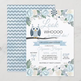Invitation Baby shower Floral de la Chouette bleue