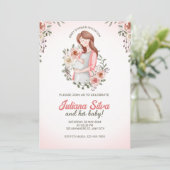 Invitation Baby shower floral de la femme rose (Debout devant)