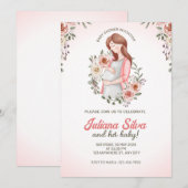 Invitation Baby shower floral de la femme rose (Devant / Derrière)