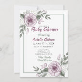 Invitation Baby shower floral de la fille Rose Mauve (Devant)