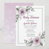 Invitation Baby shower floral de la fille Rose Mauve (Devant / Derrière)