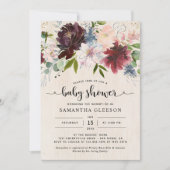 Invitation Baby shower floral de la marine de Bourgogne rusti (Devant)