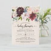 Invitation Baby shower floral de la marine de Bourgogne rusti (Debout devant)