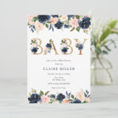 Invitation Baby shower floral de la Marine et de Blush (Debout devant)