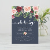 Invitation Baby shower floral de la marine et de la Bourgogne (Debout devant)