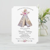 Invitation Baby shower floral de la tribu Boho Teepee (Debout devant)