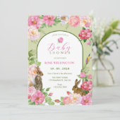 Invitation Baby shower floral de lapin (Debout devant)