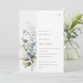Invitation Baby shower floral de l'aquarelle bleu de Dusky (Debout devant)