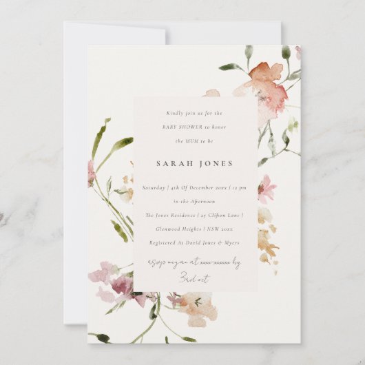 Invitation Baby shower floral de l'aquarelle de prairie (Devant)