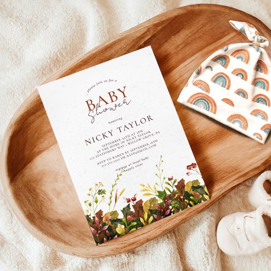 Invitation Baby shower Floral de l'automne de neige