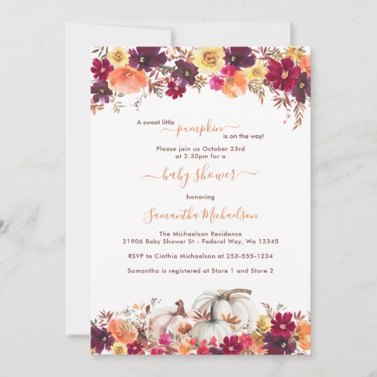 Invitation Baby shower floral de Little Citrouille Fall (Devant)
