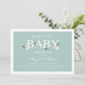 Invitation Baby shower floral de menthe et de rose (Debout devant)