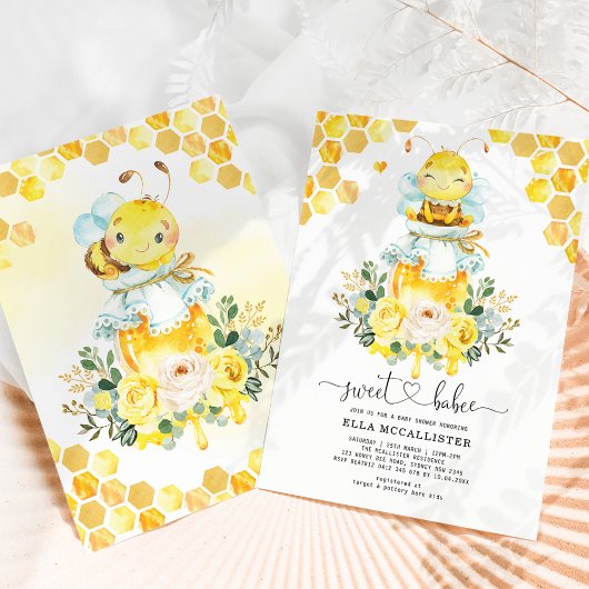 Invitation Baby shower Floral de miel jaune doux
