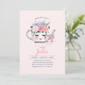 Invitation Baby shower floral de Mlle Eyelashes Teapot Mom (Debout devant)