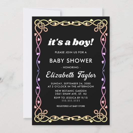 Invitation Baby shower Floral De Nons Noirs Et Blancs (Devant)