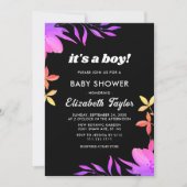 Invitation Baby shower Floral De Nons Noirs Et Blancs (Devant)