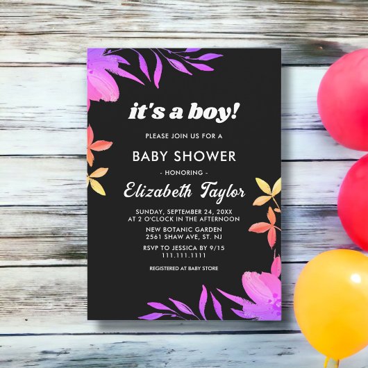 Invitation Baby shower Floral De Nons Noirs Et Blancs