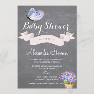 Invitation Baby shower floral de papillon bleu d'aquarelle