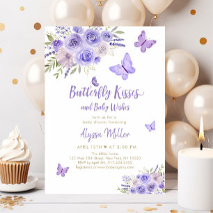 Invitation Baby shower Floral de papillon d'or violet