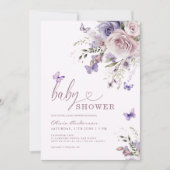 Invitation Baby shower floral de papillon pourpre (Devant)
