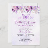 Invitation Baby shower floral de papillon pourpre (Devant)